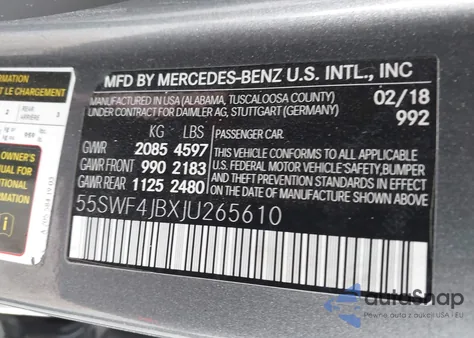2018 Mercedes-Benz C 300 z USA, uszkodzony, nr VIN 55SWF4JBXJU265610